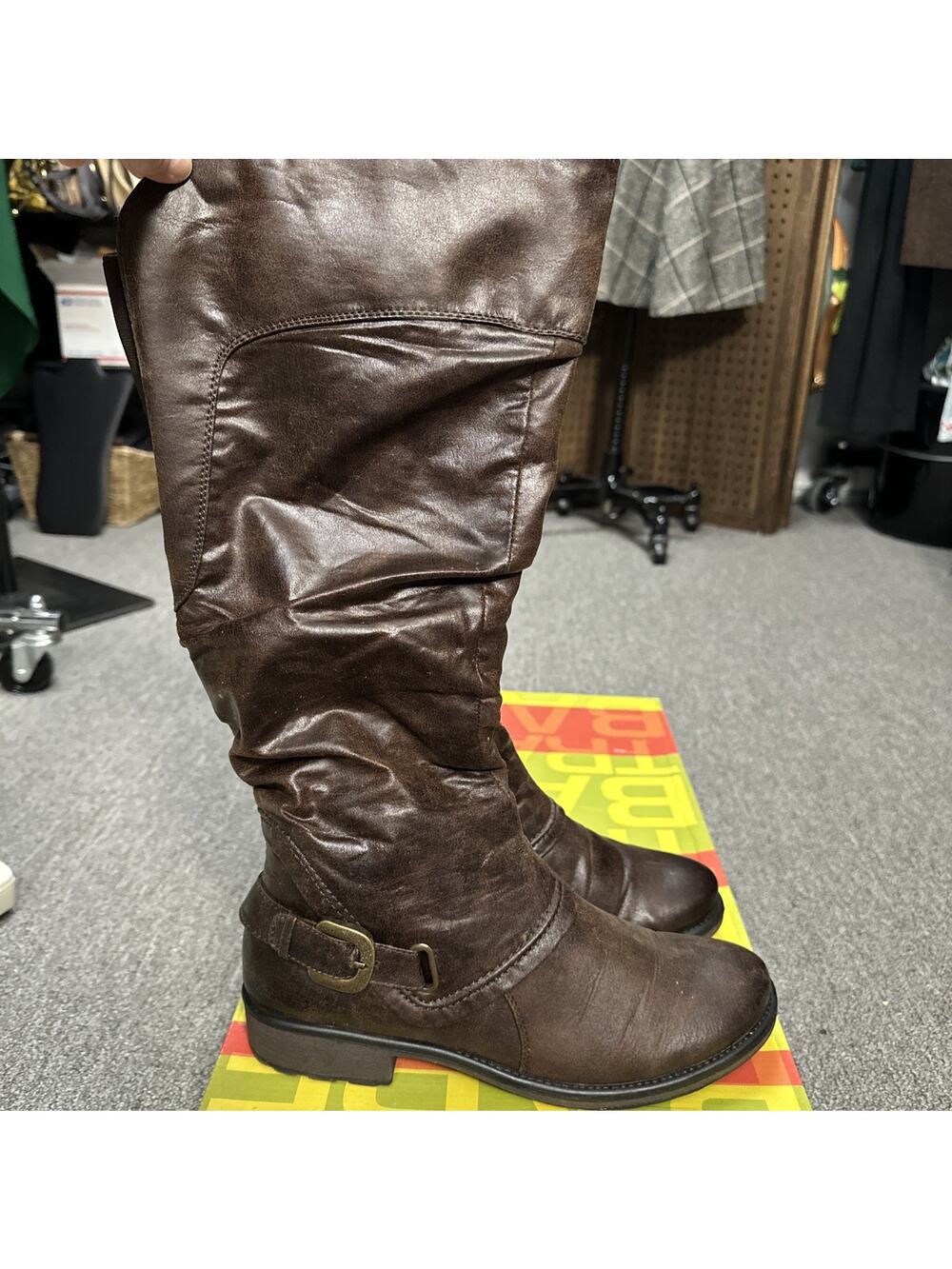 Baretraps Sheridan Dark Brown Slouch Riding Boots Size 10M Tall Block Heel Box